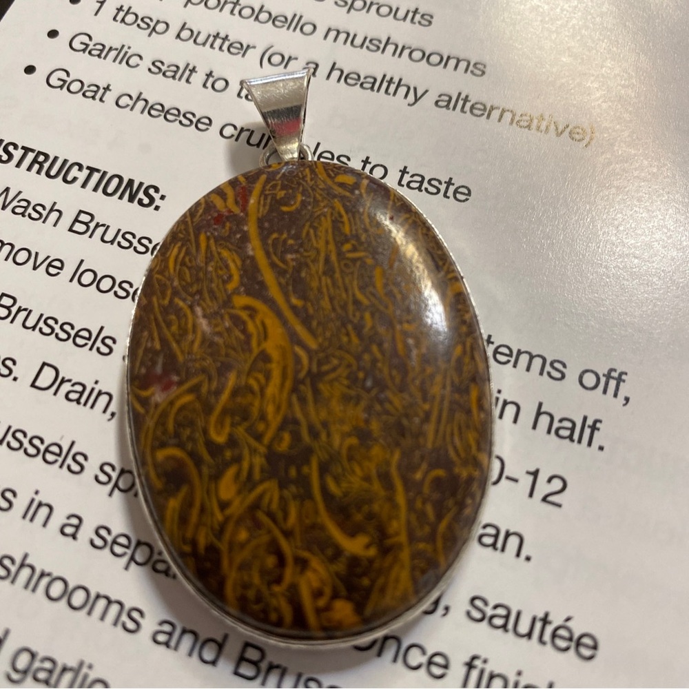 Jasper Silver Plated Oval Pendant